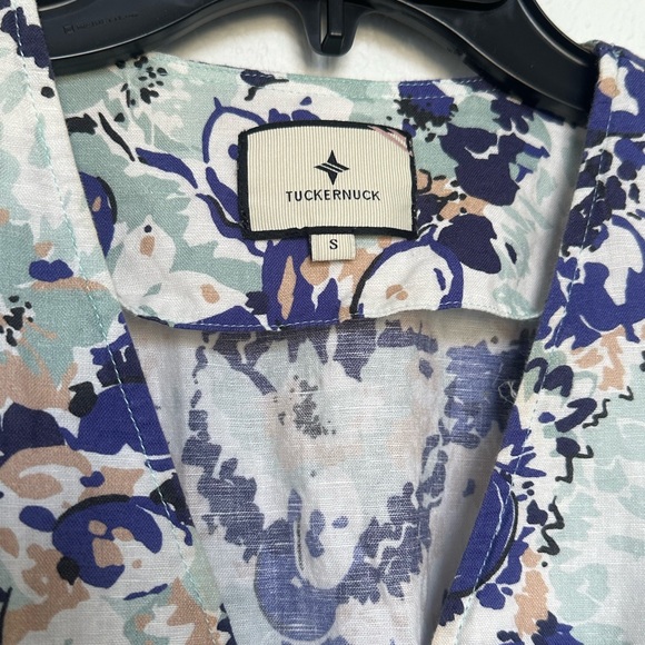 Tuckernuck Puff Sleeve Naomi Midi Dress Blue White Tan Size Small - Picture 5 of 13